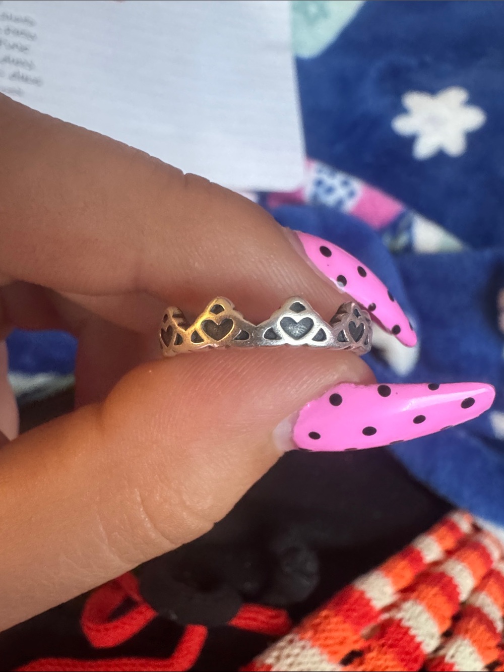 James Avery Silver Heart Crown Ring with Pink Accent